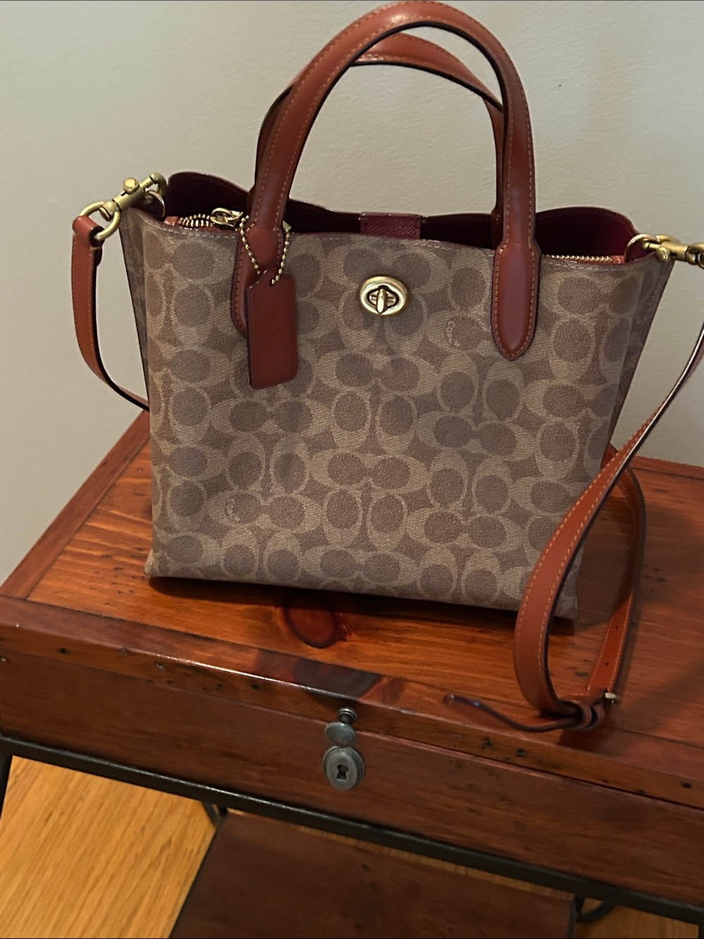 Coach Tan/Brown Signature Canvas Small Tote with Saddle Trim-NWOT